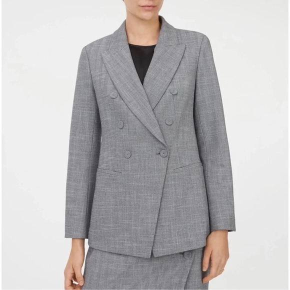 CLUB MONACO Double Breasted Blazer Jacket Gray Aditha Power Tailored, Size 12 - Picture 3 of 16